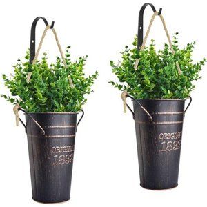 Farmhouse Metal Wall Planter with Hooks Country Home Hanging Wall Vase Pocket
